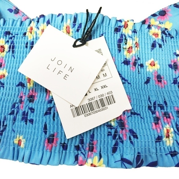 ZARA Crop Top Bandeau Summer Blue Floral Shirred Smocked Pretty Cute Beachy - Picture 9 of 13